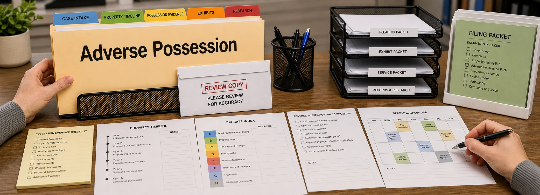 Adverse possession legal document preparation, court forms, filing packets, and paralegal document support from Court Documents