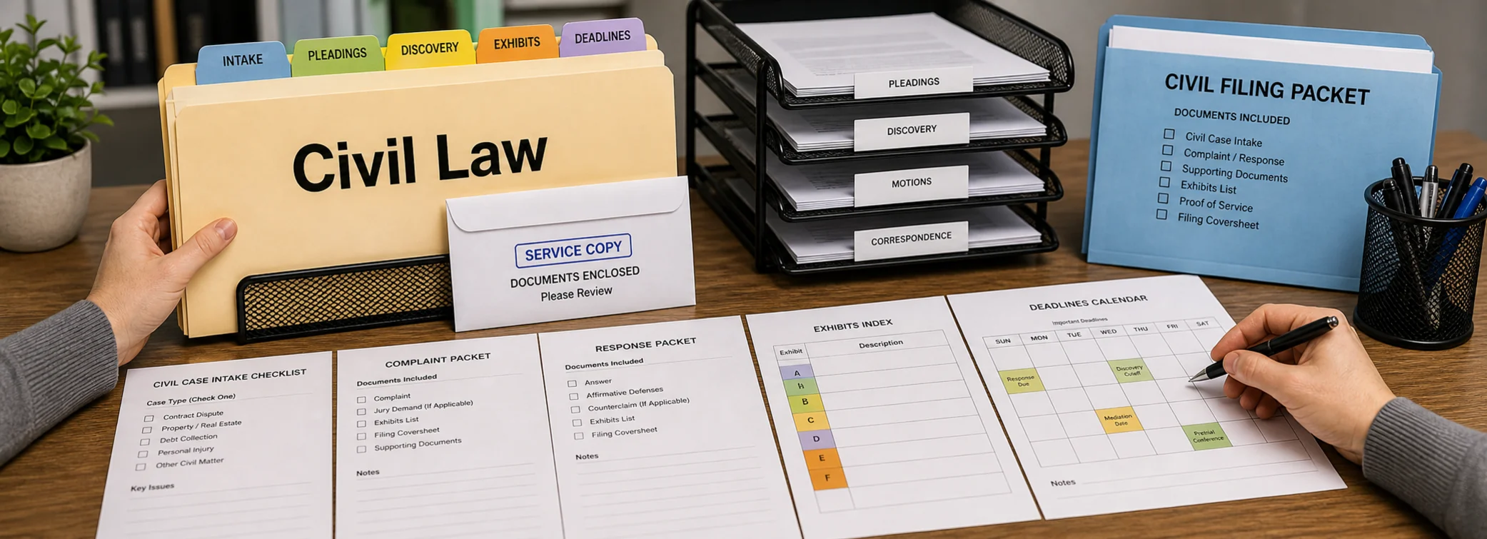 Civil law legal document preparation, court forms, filing packets, and paralegal document support from Court Documents