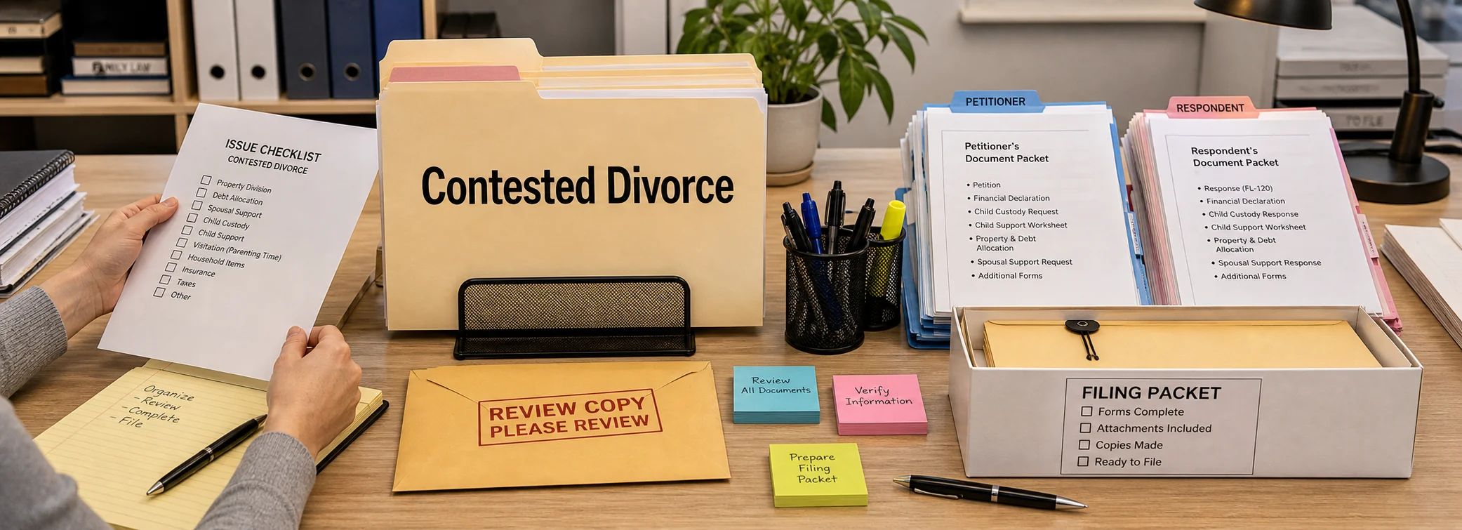 Contested divorce legal document preparation, court forms, filing packets, and paralegal document support from Court Documents