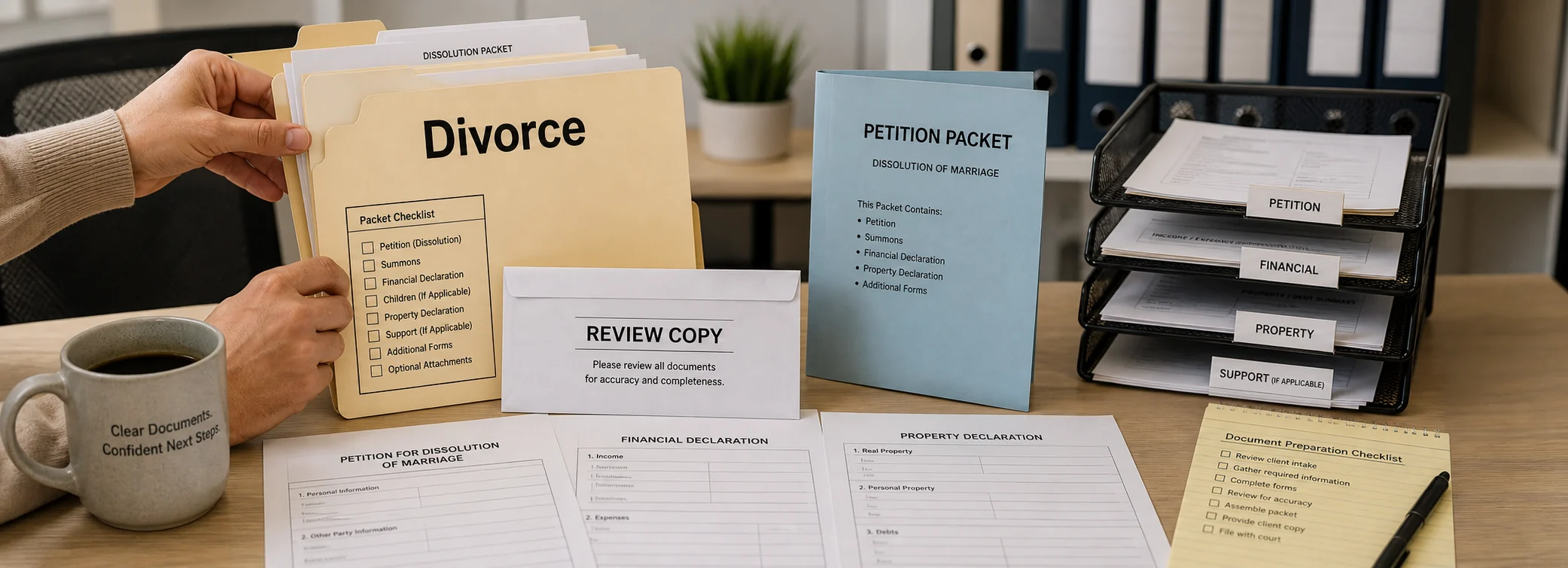 Divorce legal document preparation, court forms, filing packets, and paralegal document support from Court Documents