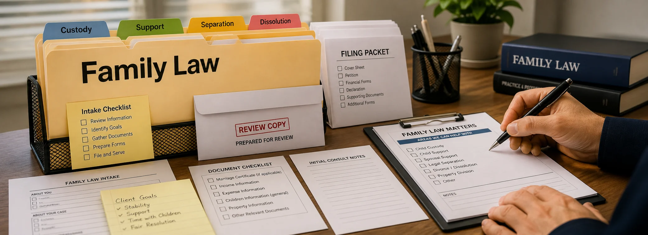 Family law legal document preparation, court forms, filing packets, and paralegal document support from Court Documents
