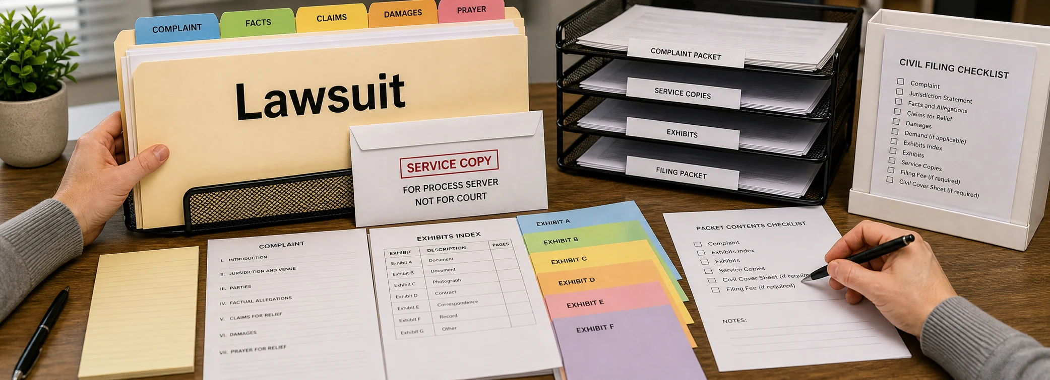 Civil lawsuits legal document preparation, court forms, filing packets, and paralegal document support from Court Documents