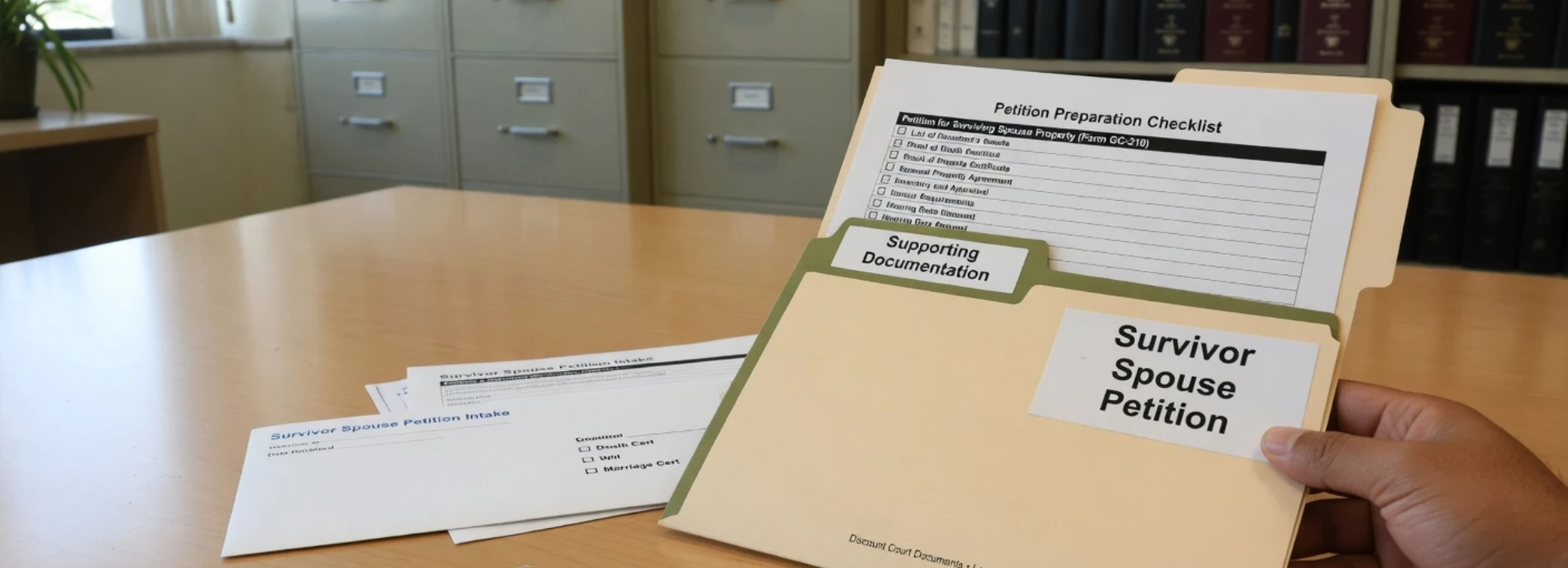 Survivor spouse petition legal document preparation, court forms, filing packets, and paralegal document support from Court Documents