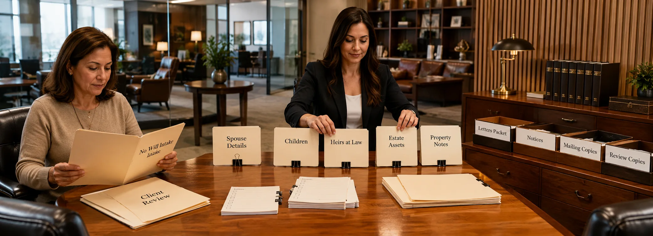 Intestate succession forms, no-will probate paperwork, heir documents, and paralegal document support from Court Documents
