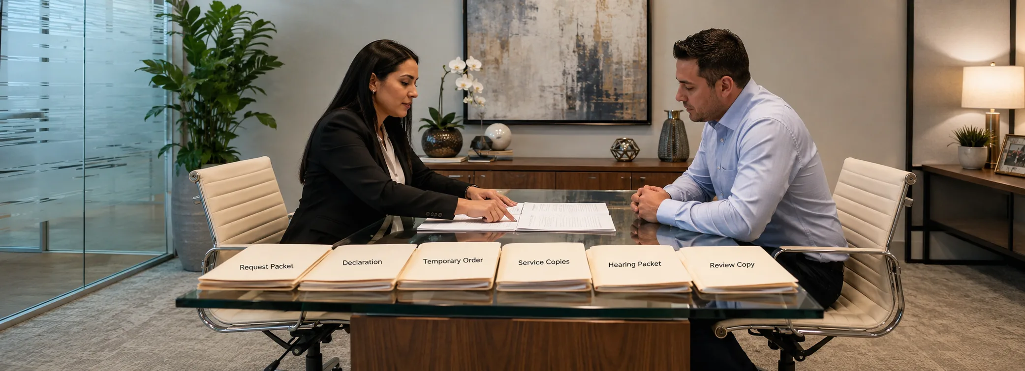 Restraining order forms, protective order petitions, court hearing packets, and paralegal document support from Court Documents
