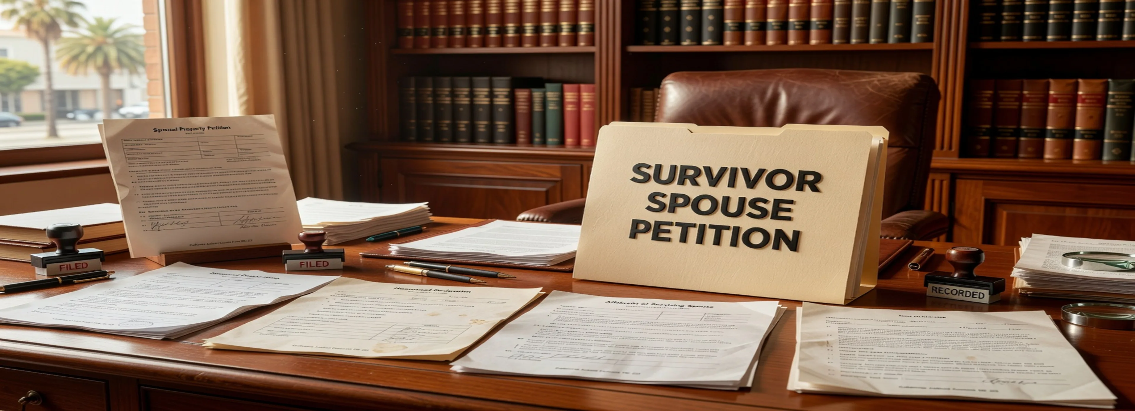 Survivor spouse petition forms, spousal property paperwork, probate packets, and paralegal document support from Court Documents